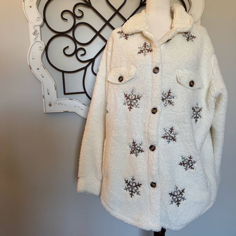 New! FASHION BY MIRABEAU Size Large Oversized Sherpa Jacket - Christmas / Winter